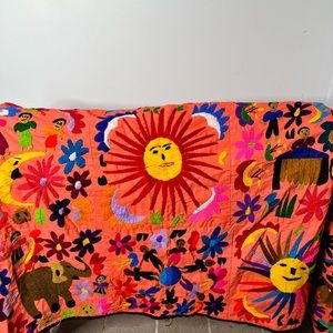 Handcrafted embroidered colorful throw 73" L x 42"W